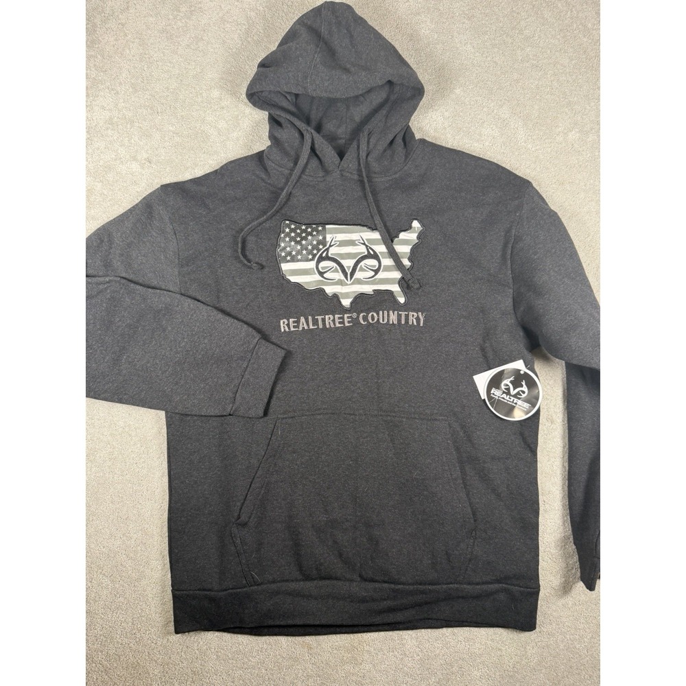 Realtree Country Hoodie‎ USA Flag Antler Embroidery Logo Gray Sweatshirt XL  NWT